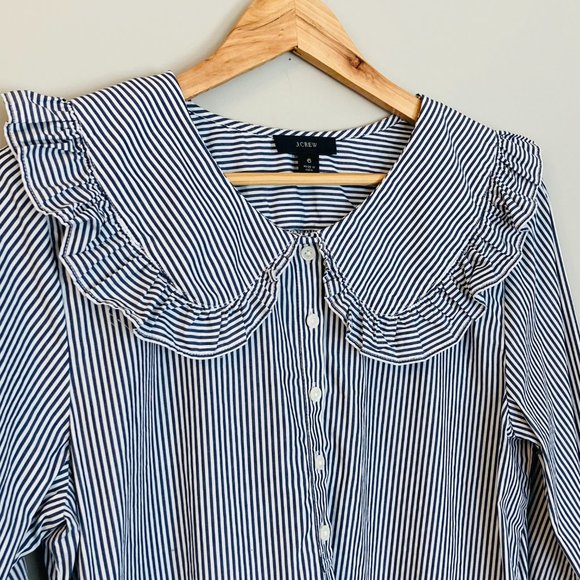 J Crew Oversized Ruffle-collar Shirt in Stripe, Size 6 - Picture 11 of 13